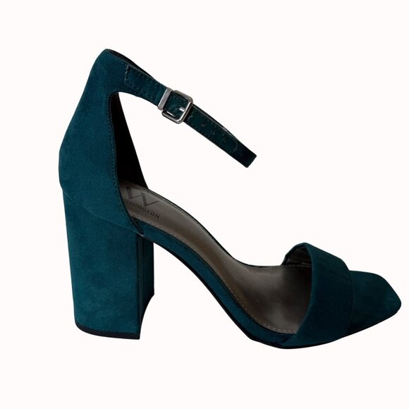 Worthington Teal Block Heel Sandals 9M Open Toe Ankle Strap Suede Dress Shoes - Picture 16 of 16